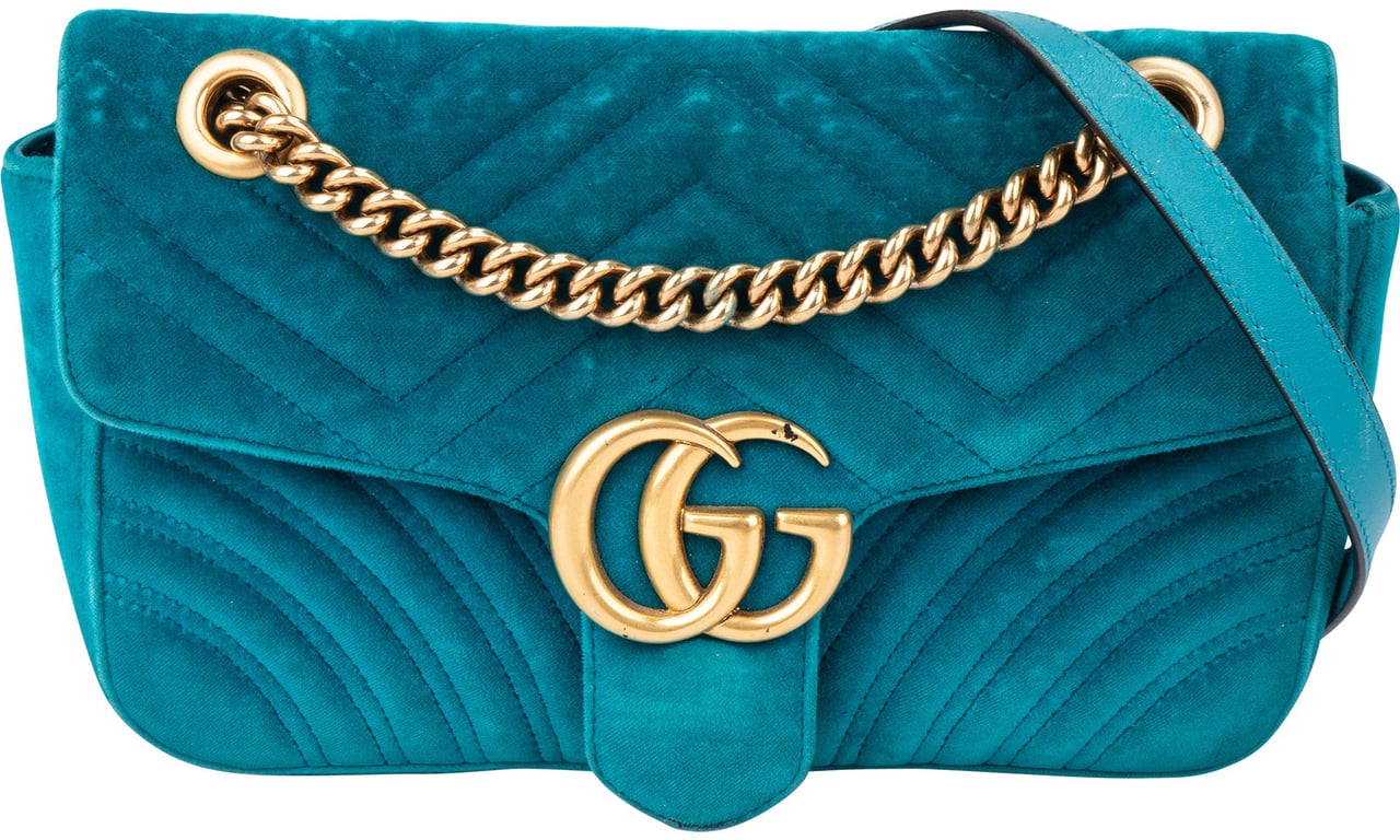 Gucci Gucci Blue Satin GG Marmont Crossbody Bag Blauw