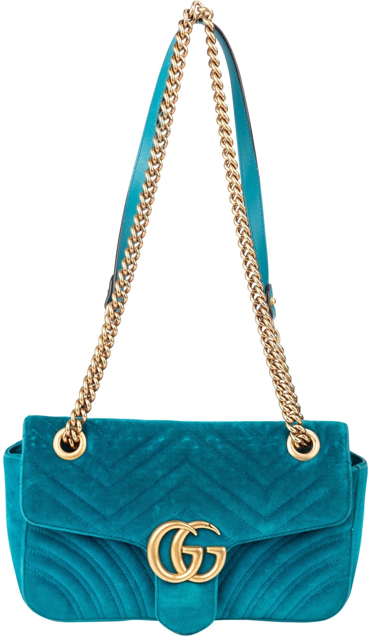Gucci Gucci Blue Satin GG Marmont Crossbody Bag Blauw