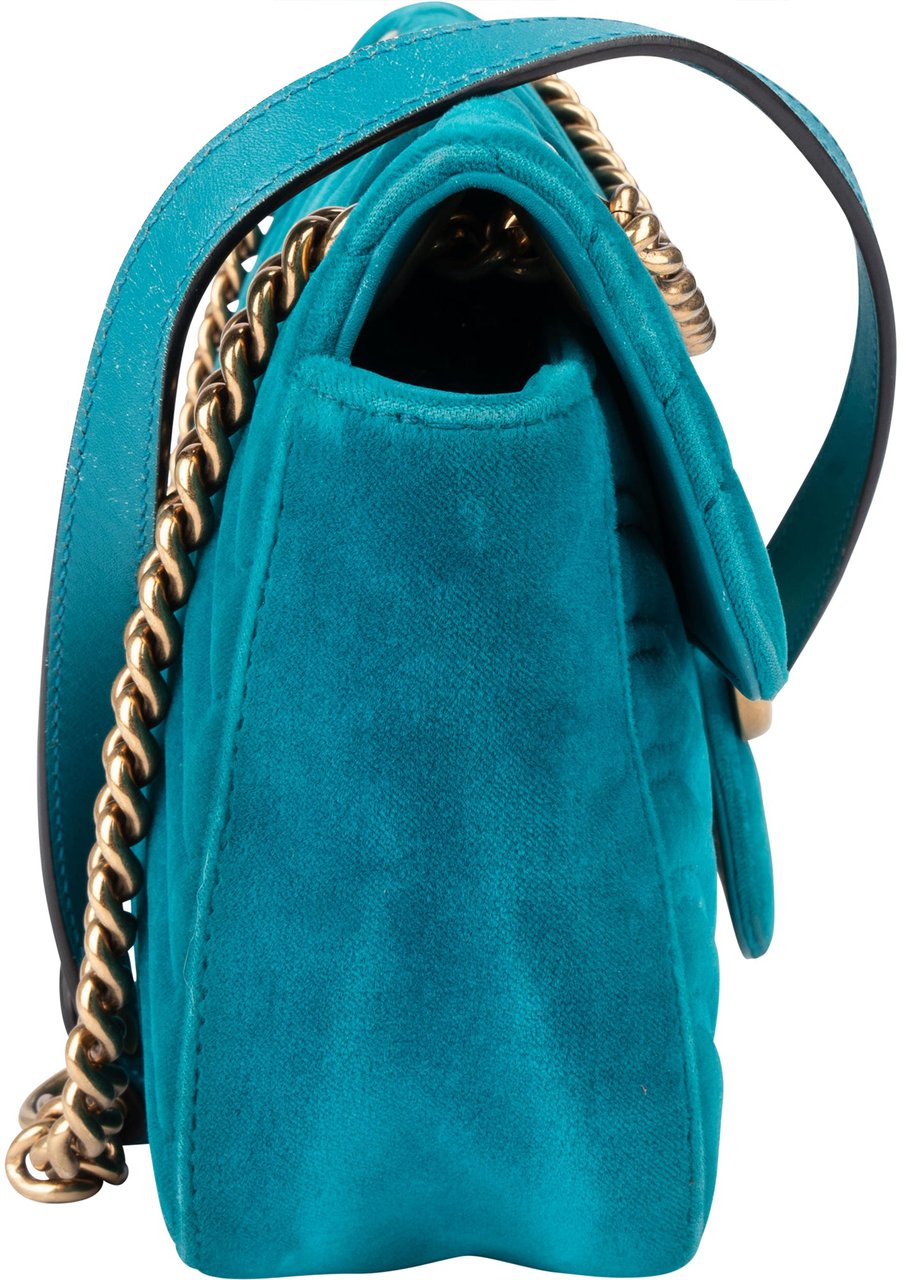 Gucci Gucci Blue Satin GG Marmont Crossbody Bag Blauw