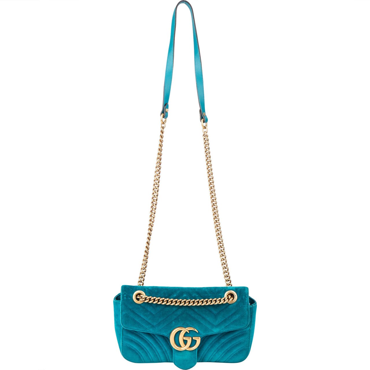 Gucci Gucci Blue Satin GG Marmont Crossbody Bag Blauw