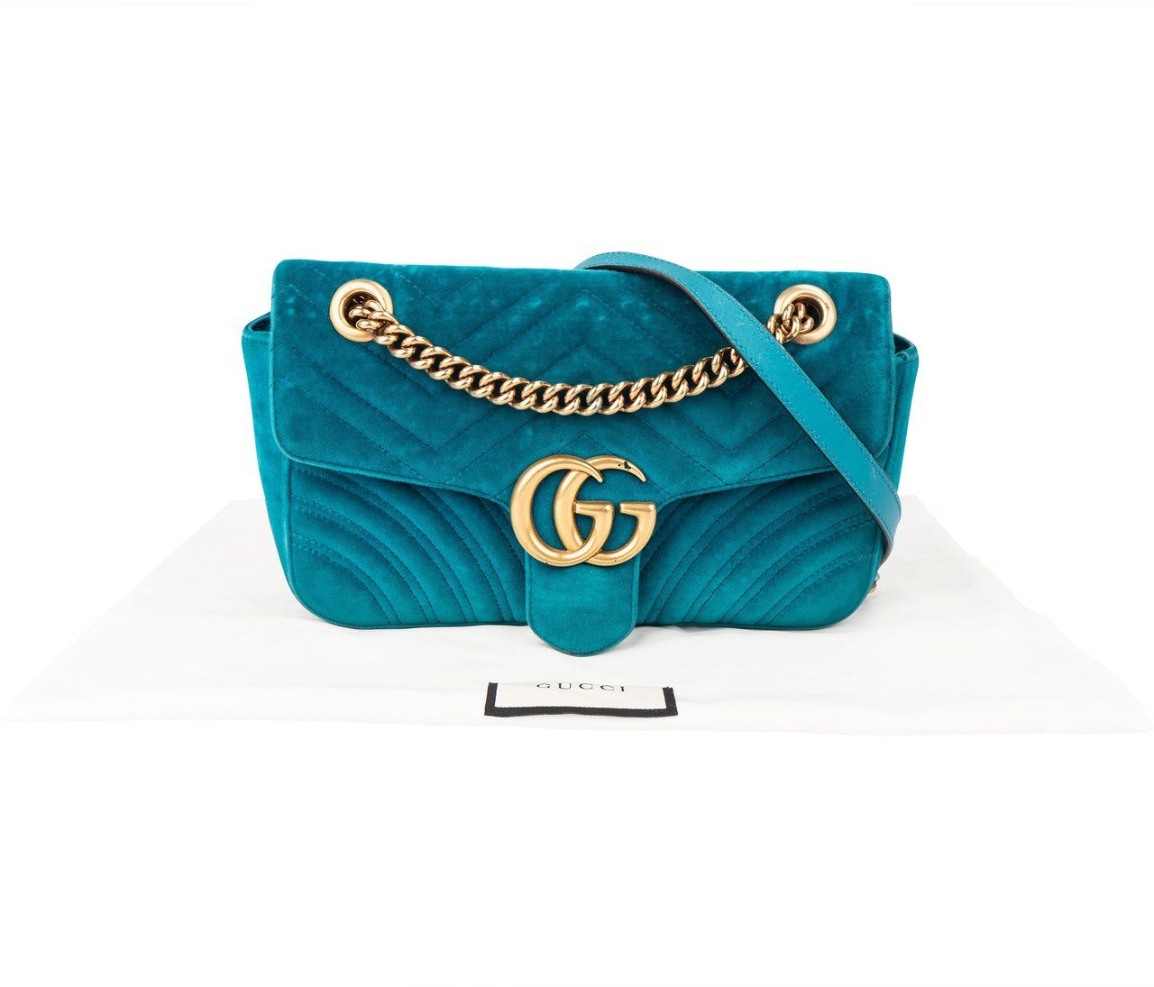 Gucci Gucci Blue Satin GG Marmont Crossbody Bag Blauw