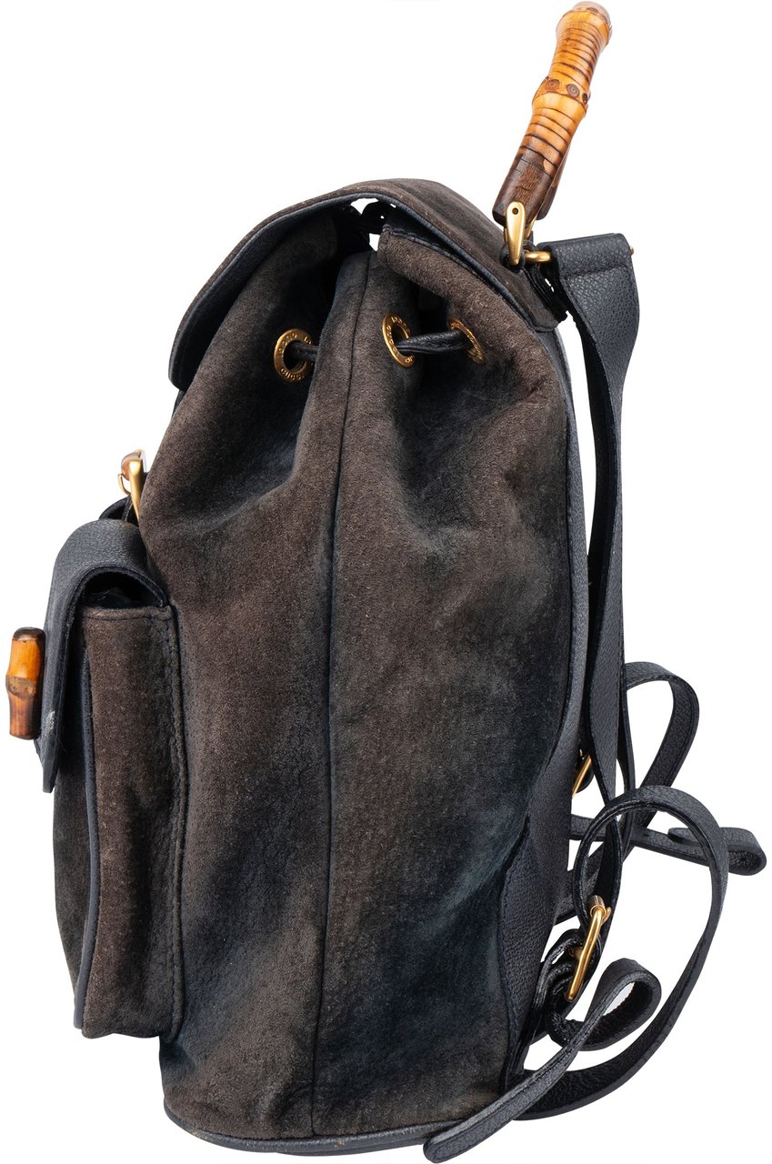 Gucci Gucci Classic Suede Bamboo Backpack Blauw