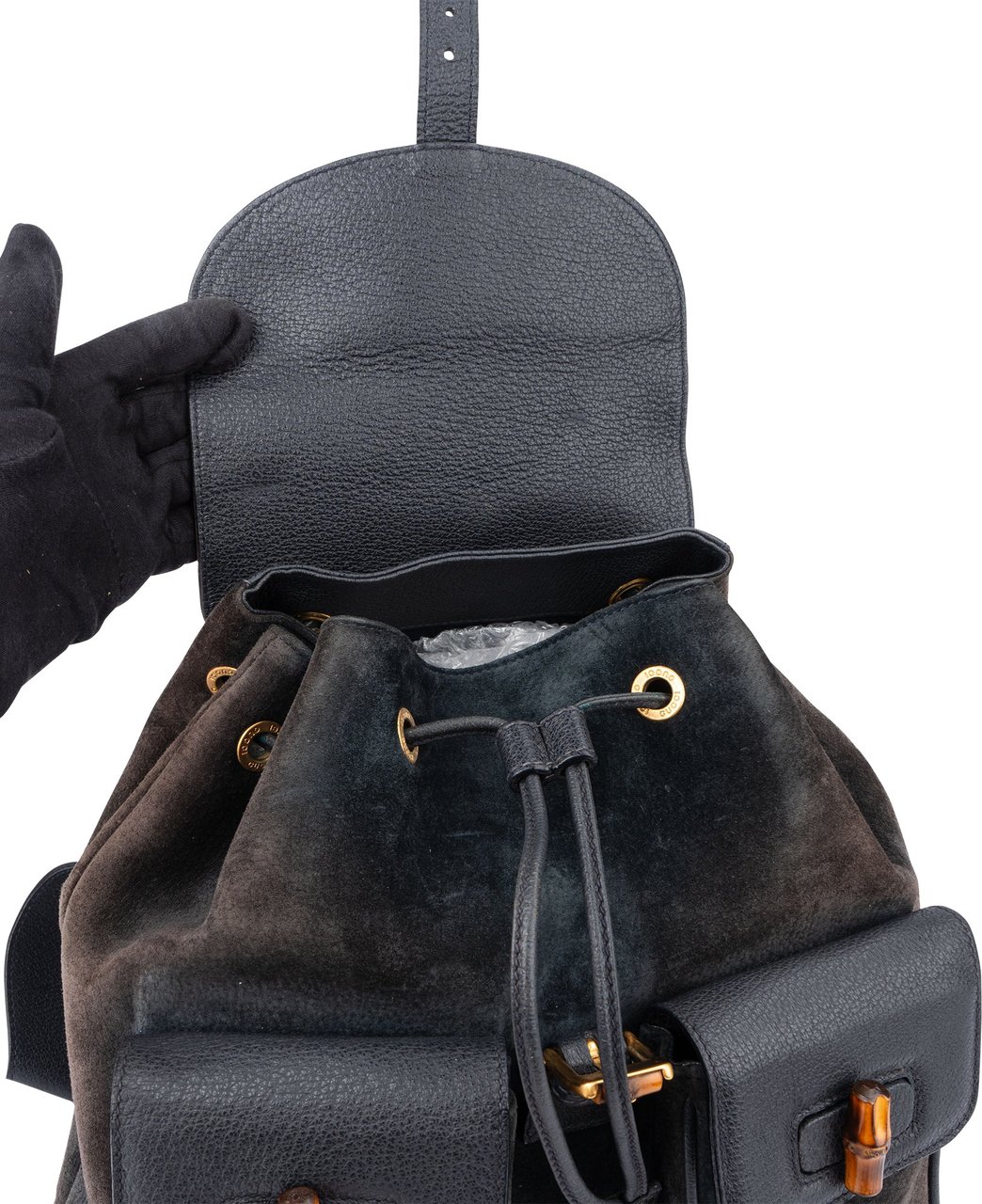 Gucci Gucci Classic Suede Bamboo Backpack Blauw