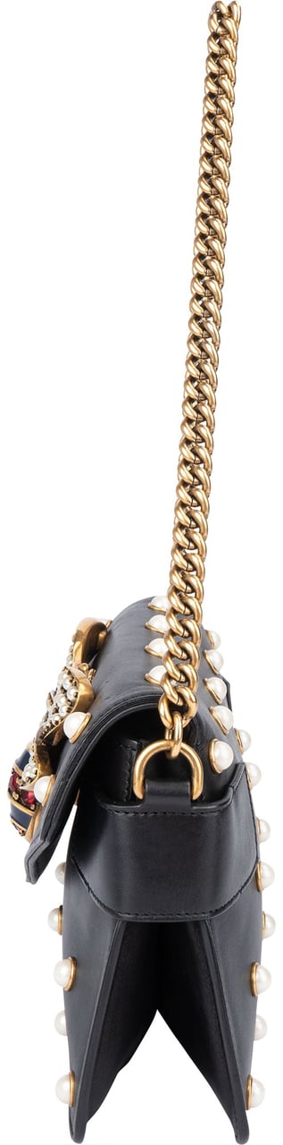 Gucci Gucci Black Leather Queen Margaret Bee Shoulder Bag Zwart