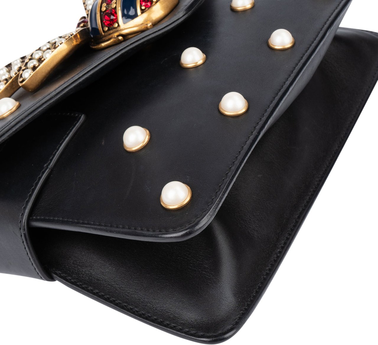 Gucci Gucci Black Leather Queen Margaret Bee Shoulder Bag Zwart