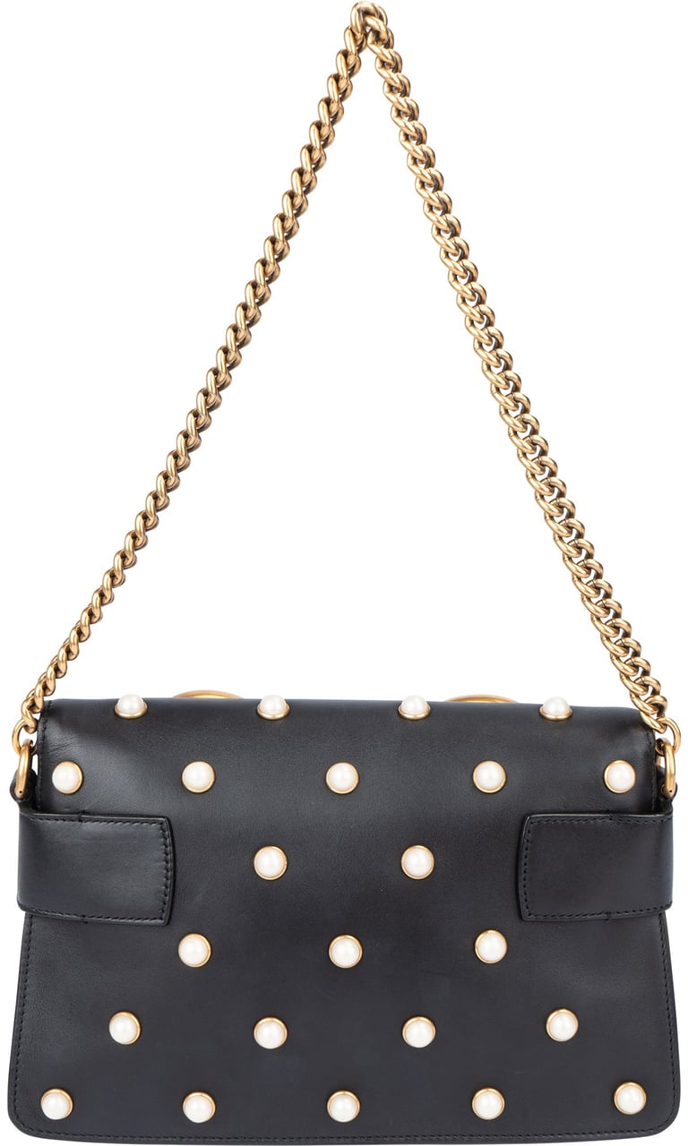 Gucci Gucci Black Leather Queen Margaret Bee Shoulder Bag Zwart