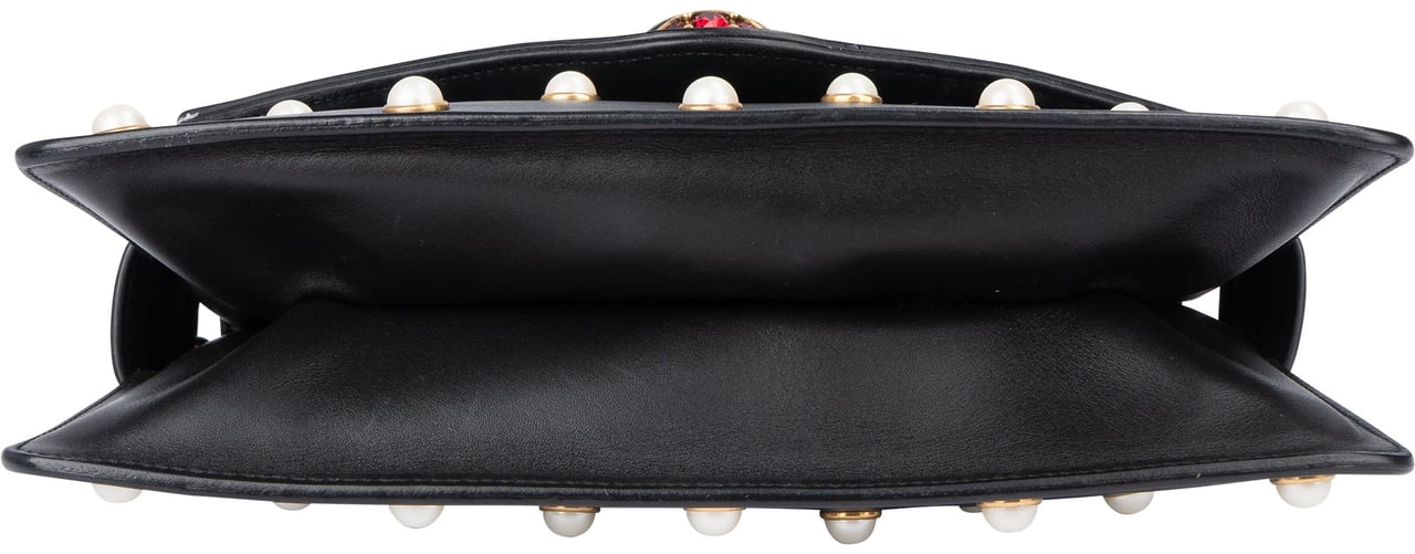 Gucci Gucci Black Leather Queen Margaret Bee Shoulder Bag Zwart