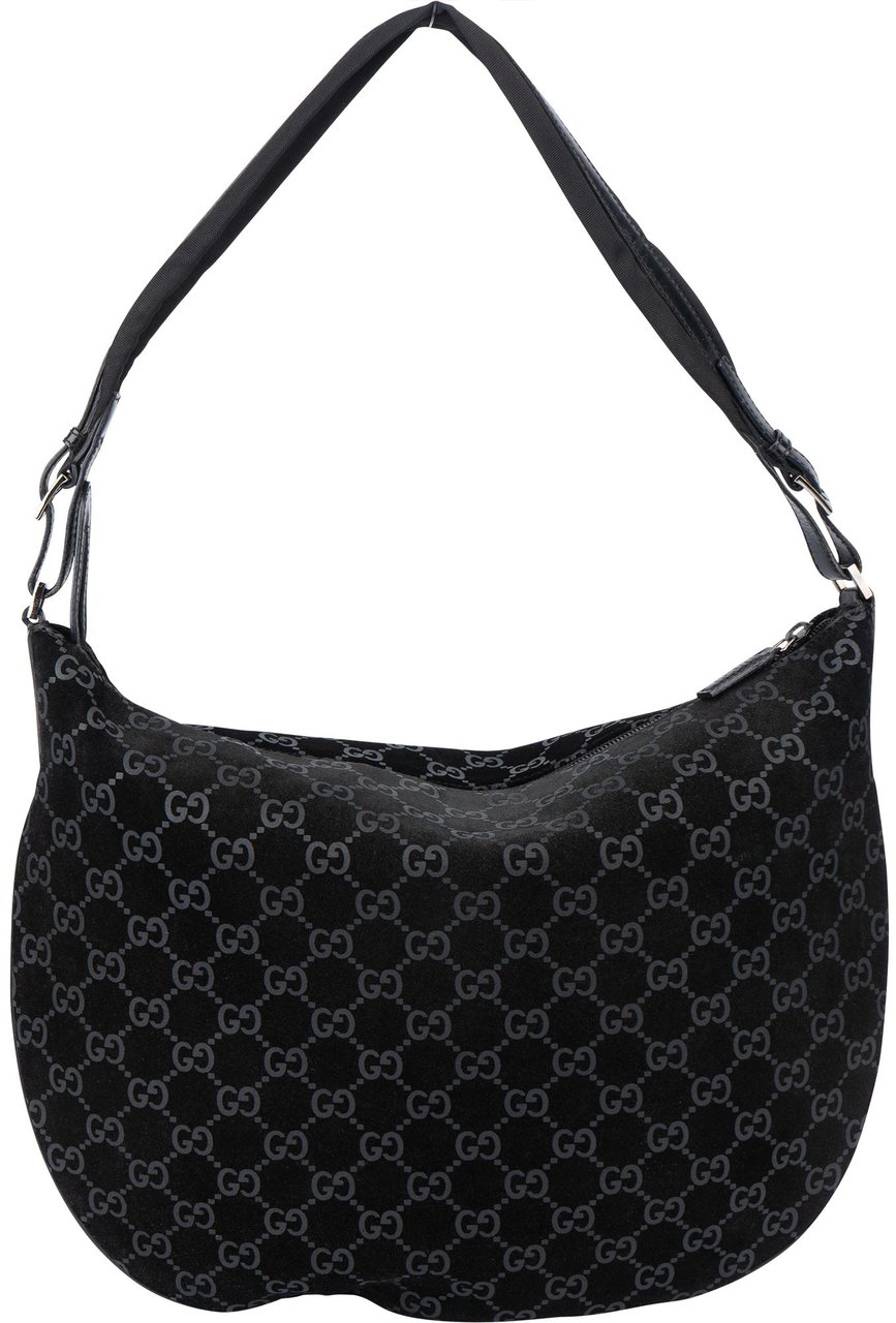 Gucci Gucci Suede GG Monogram Hobo Bag Zwart