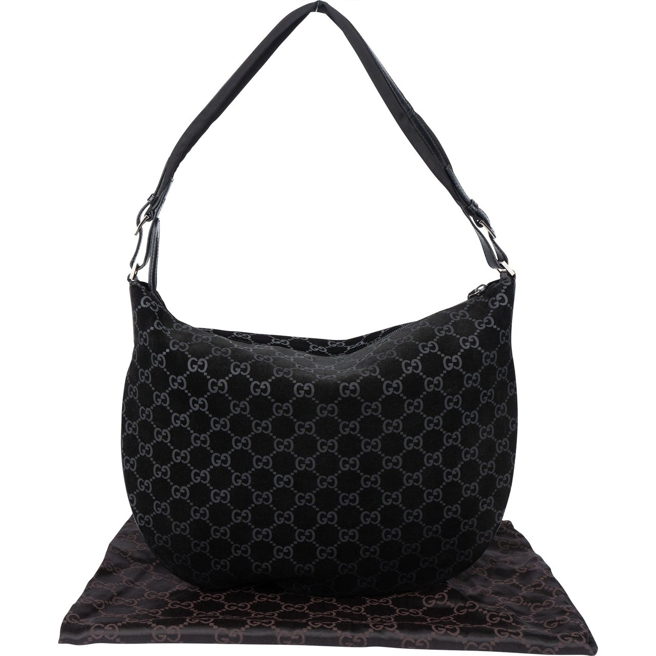 Gucci Gucci Suede GG Monogram Hobo Bag Zwart