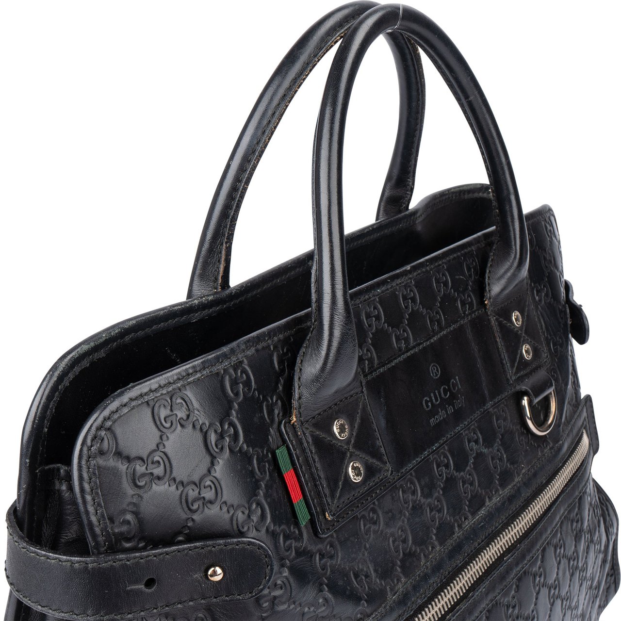 Gucci Gucci GG Leather Monogram Business Handbag Zwart