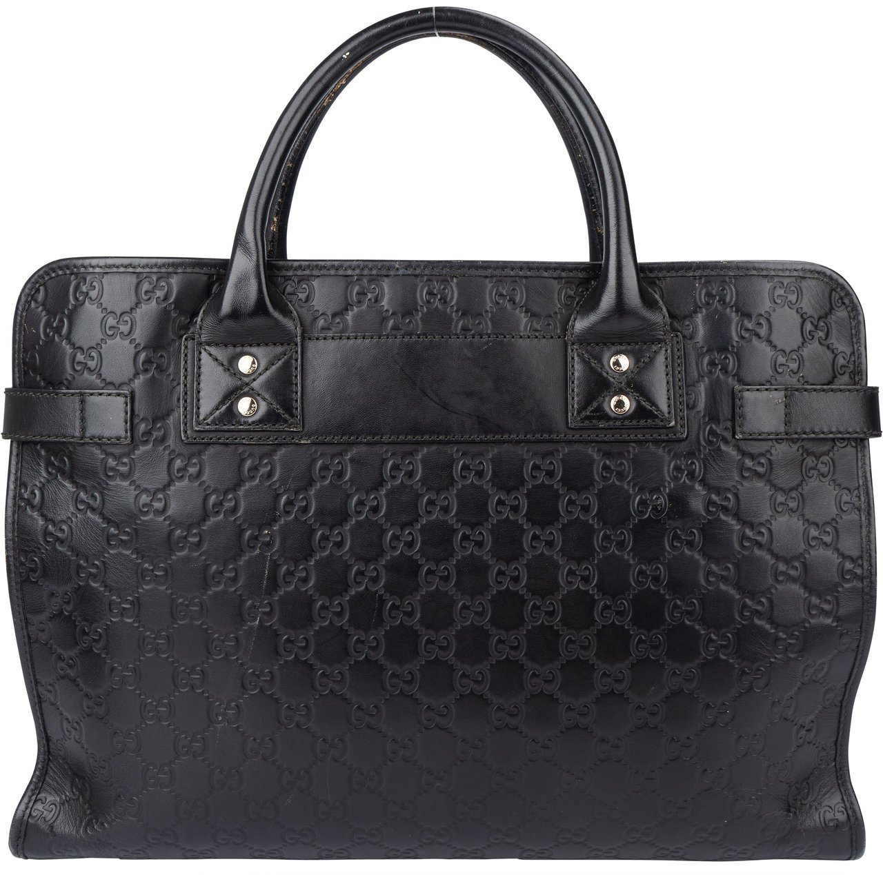 Gucci Gucci GG Leather Monogram Business Handbag Zwart