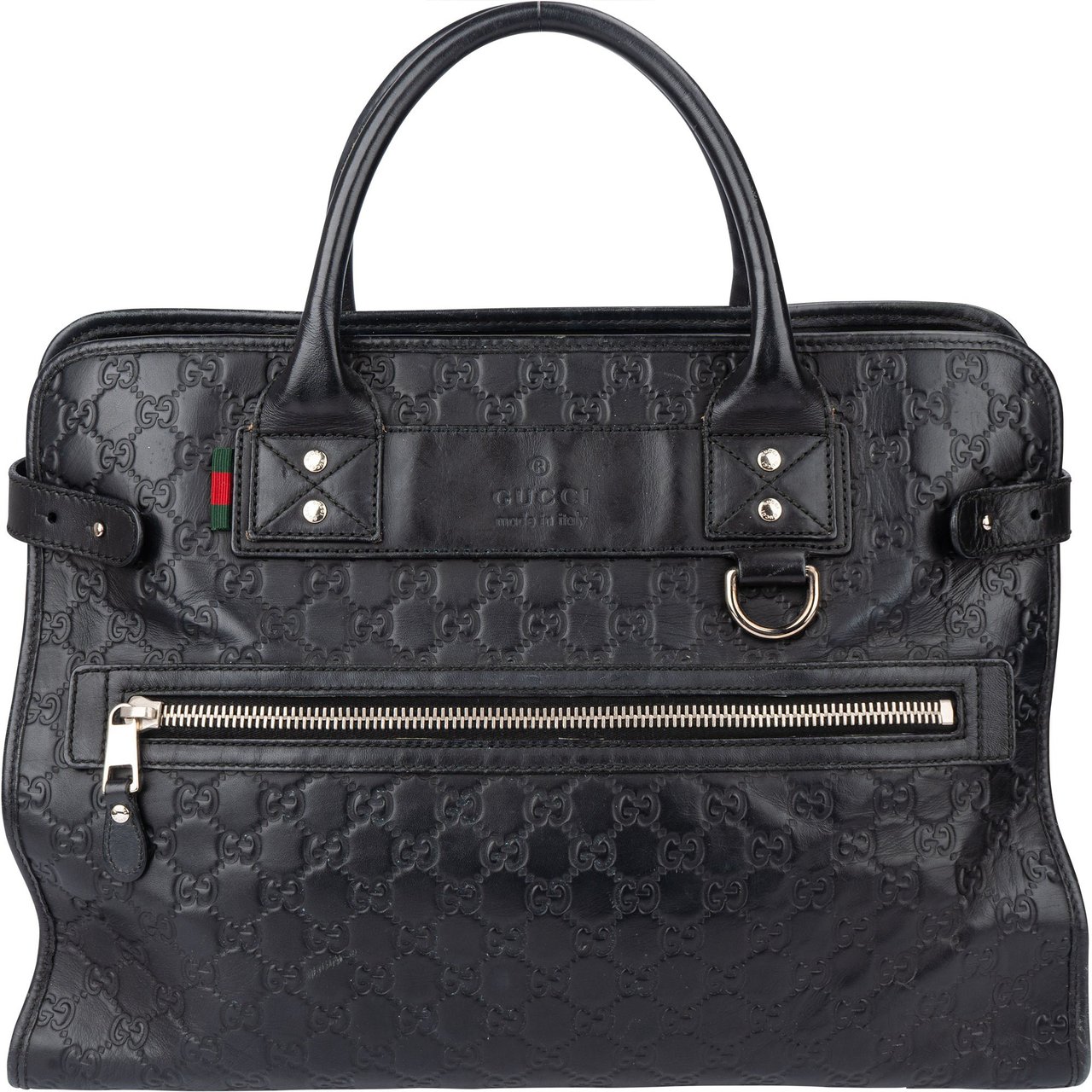 Gucci Gucci GG Leather Monogram Business Handbag Zwart