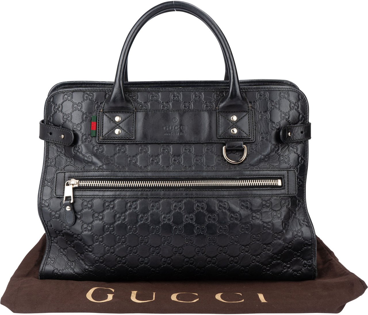 Gucci Gucci GG Leather Monogram Business Handbag Zwart