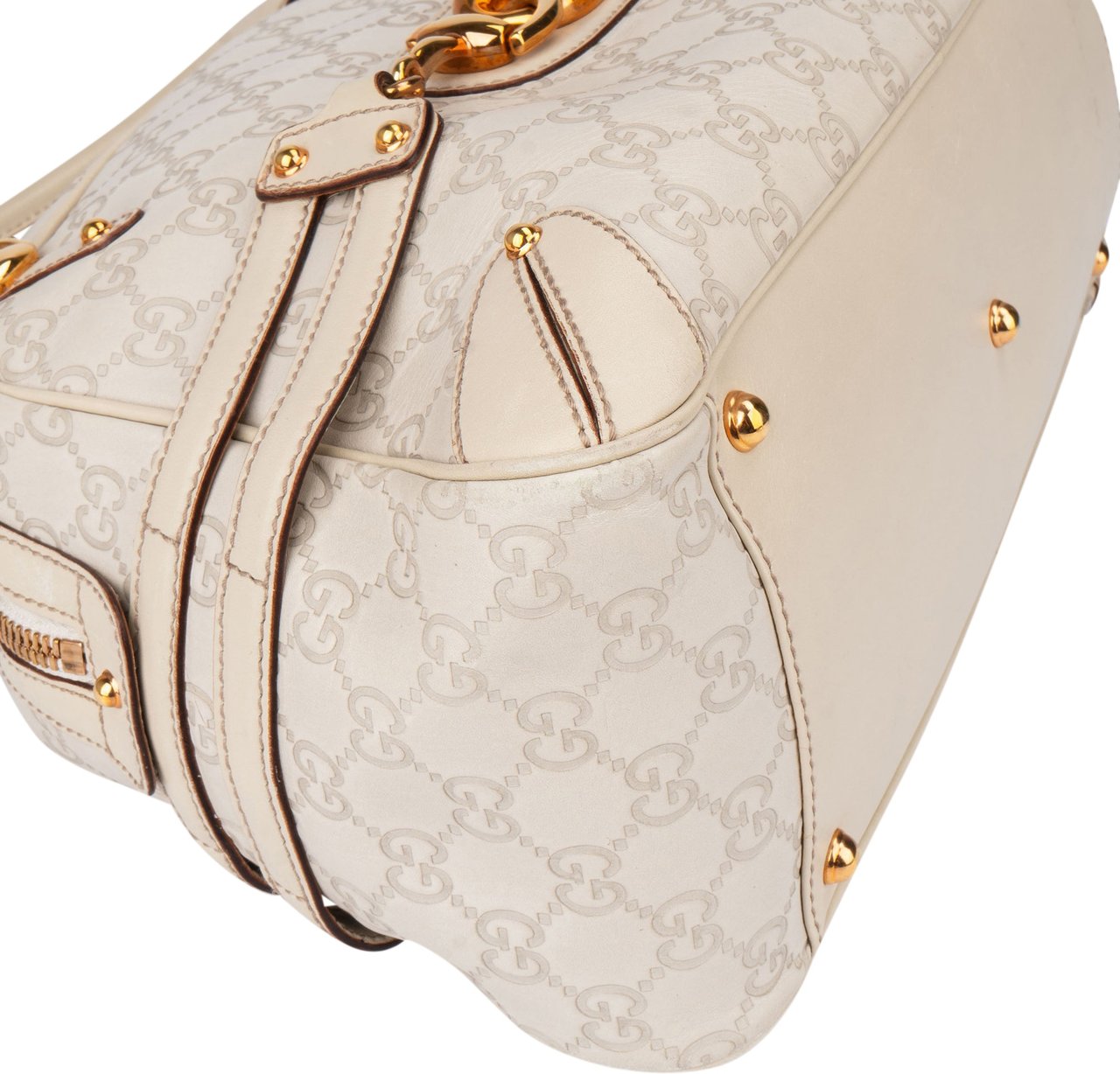 Gucci GG Leather Monogram Horsebit Handbag Wit