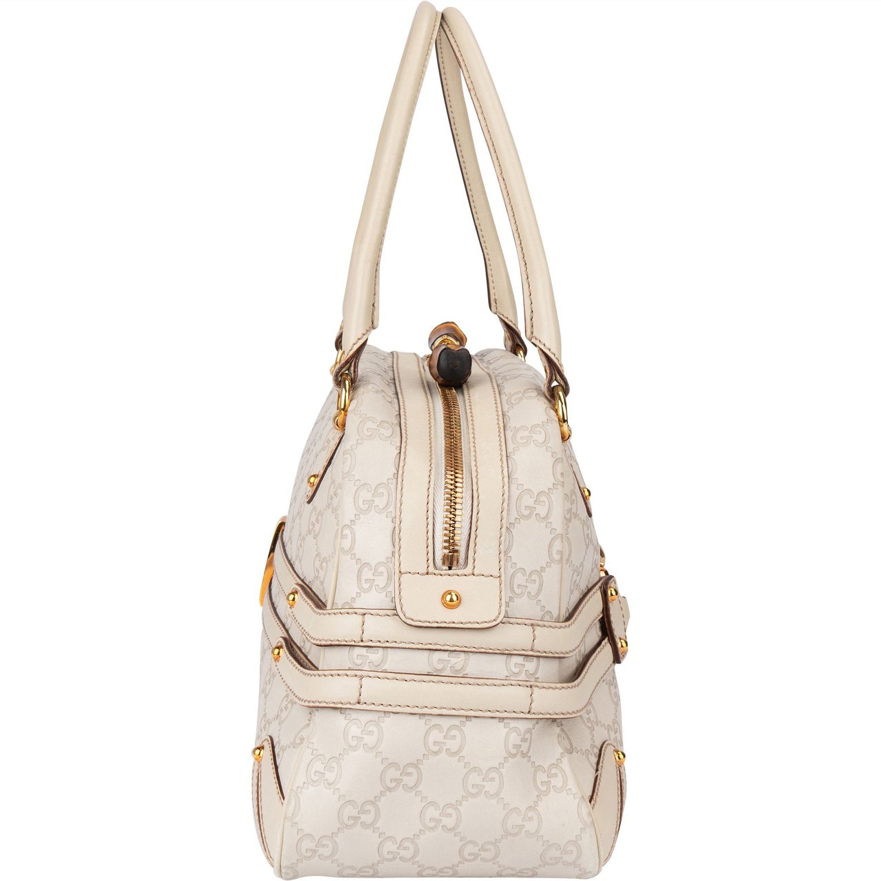 Gucci Gucci GG Leather Monogram Horsebit Handbag Wit