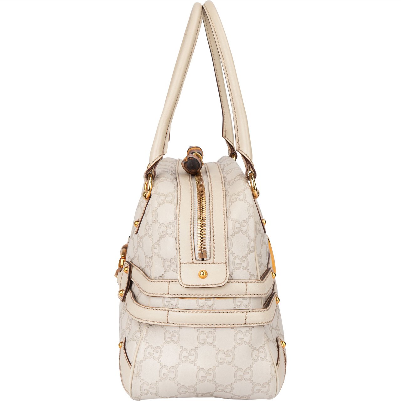 Gucci GG Leather Monogram Horsebit Handbag Wit