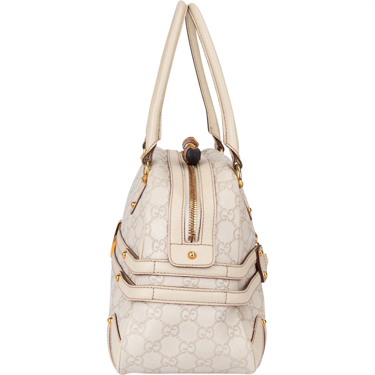 Gucci GG Leather Monogram Horsebit Handbag Wit