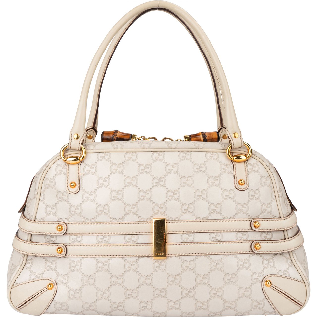 Gucci Gucci GG Leather Monogram Horsebit Handbag Wit