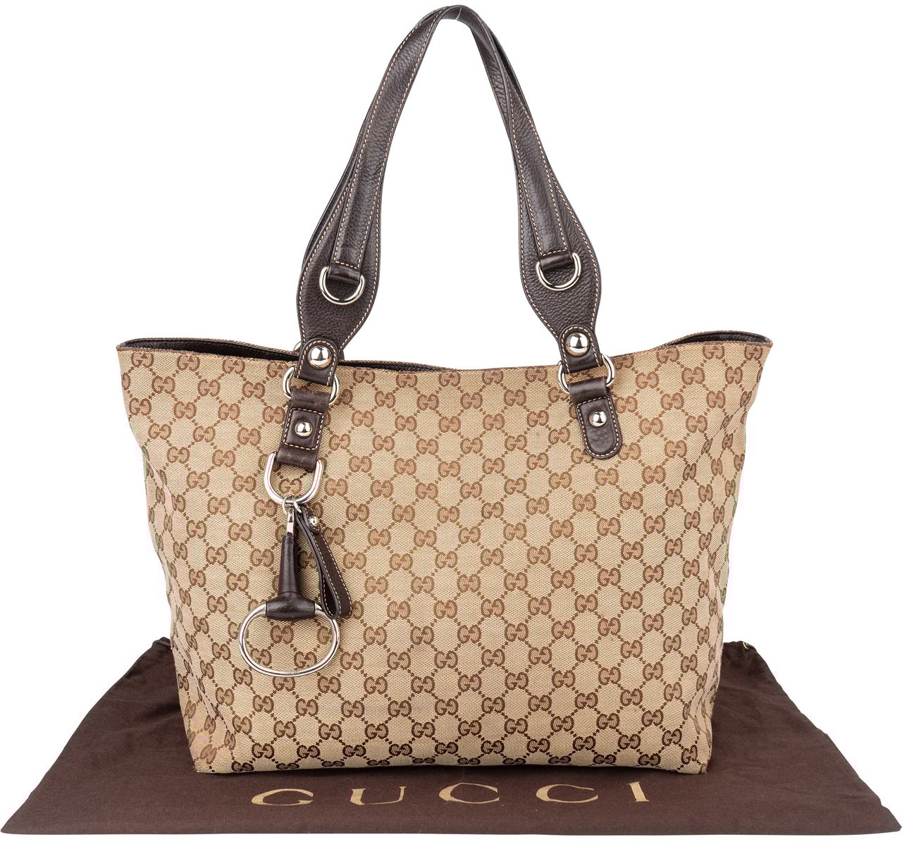 Gucci Gucci GG Monogram Horsebit Handbag Bruin