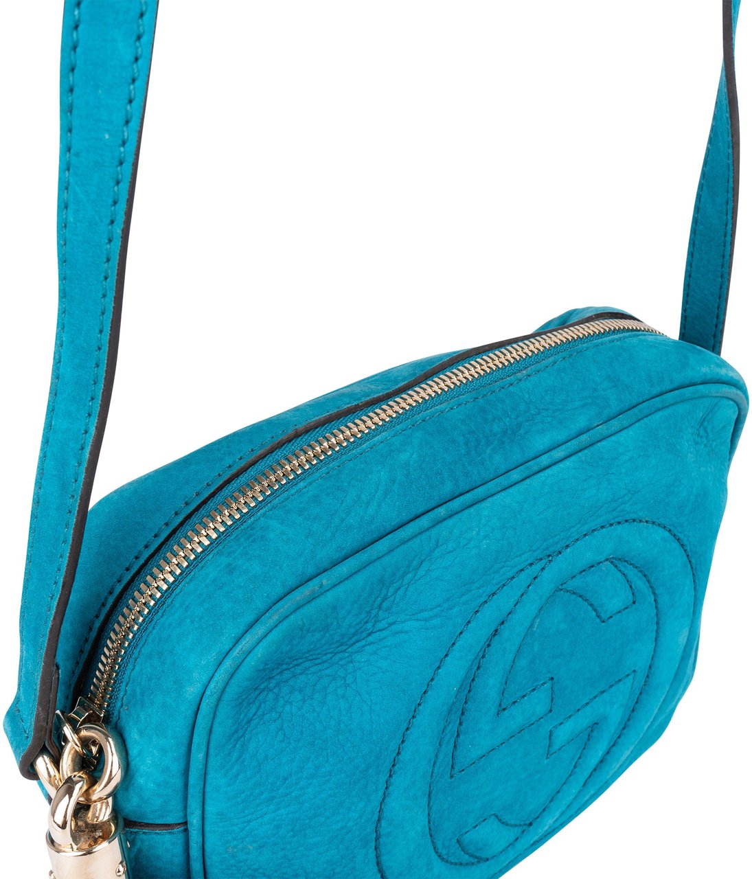 Gucci Gucci Blue Nubuk Leather GG Soho Crossbody Bag Blauw