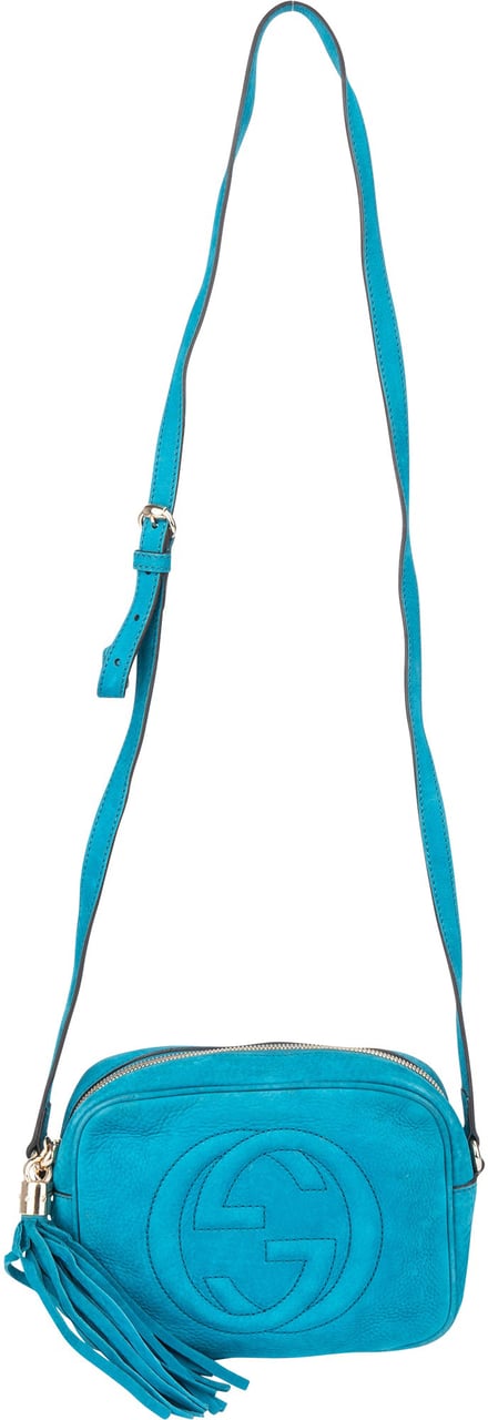 Gucci Gucci Blue Nubuk Leather GG Soho Crossbody Bag Blauw