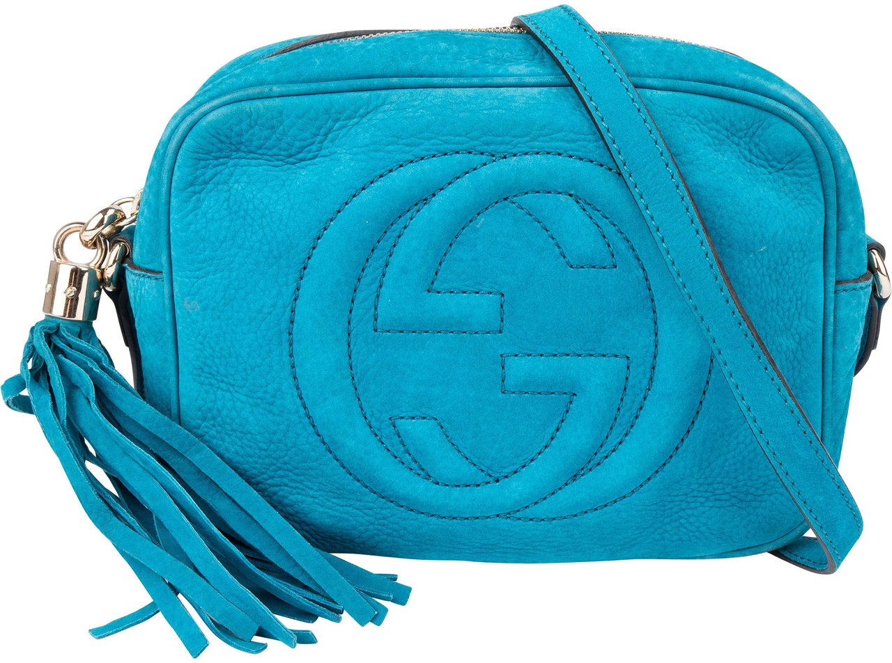 Gucci Gucci Blue Nubuk Leather GG Soho Crossbody Bag Blauw