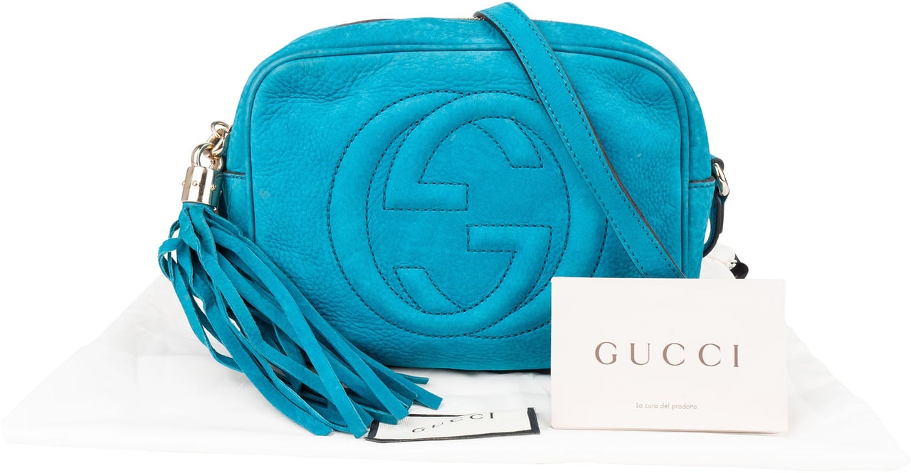 Gucci Gucci Blue Nubuk Leather GG Soho Crossbody Bag Blauw