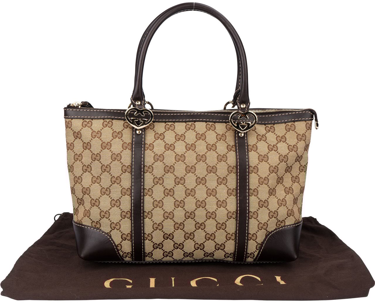 Gucci Gucci GG Monogram Twin Heart Handbag Bruin