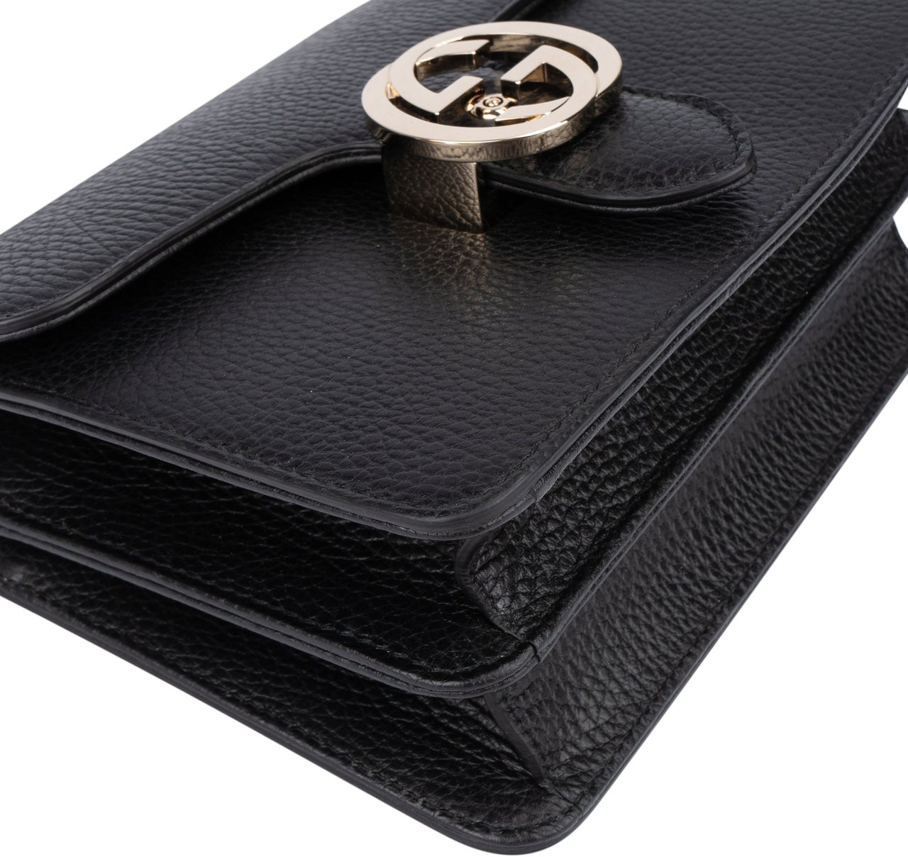 Gucci Gucci Black Leather GG Interlocking Crossbody Bag Zwart