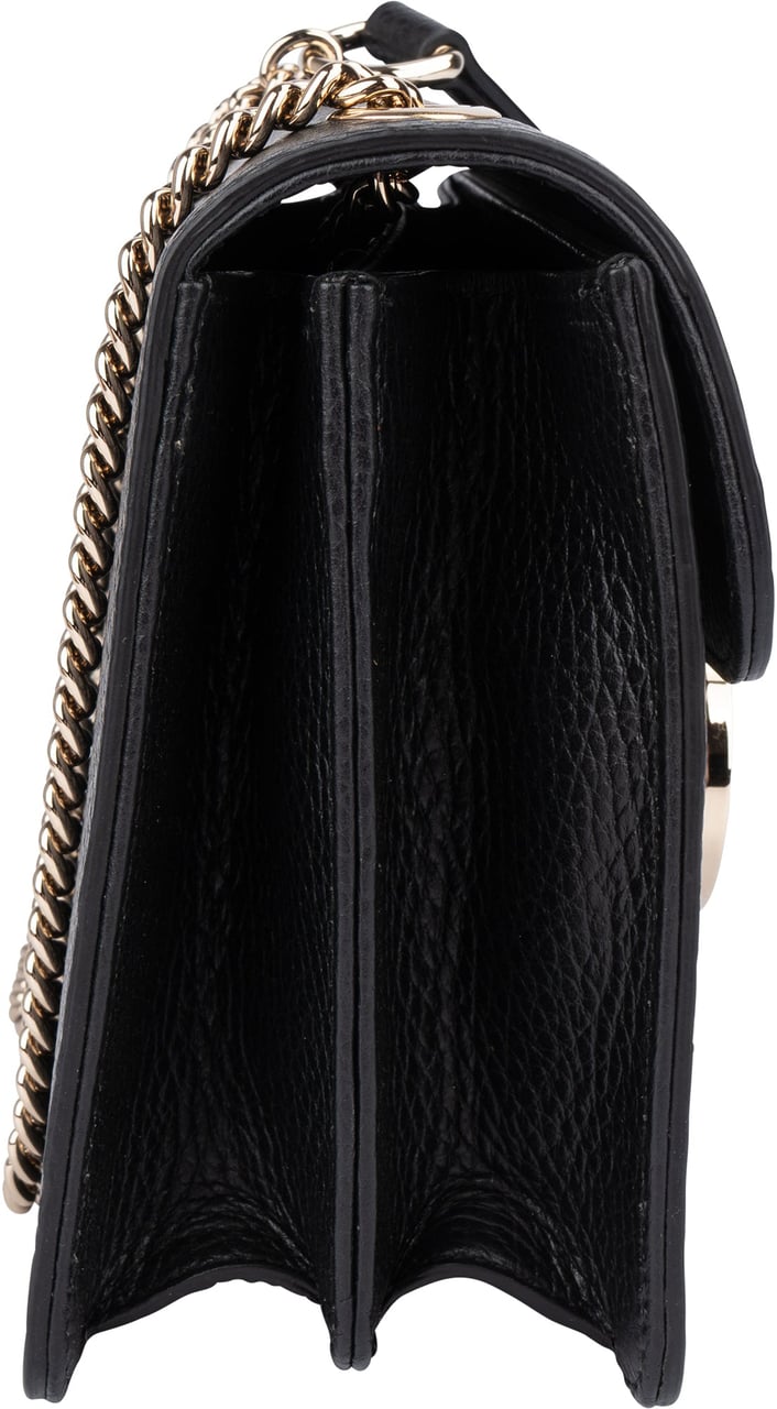 Gucci Gucci Black Leather GG Interlocking Crossbody Bag Zwart
