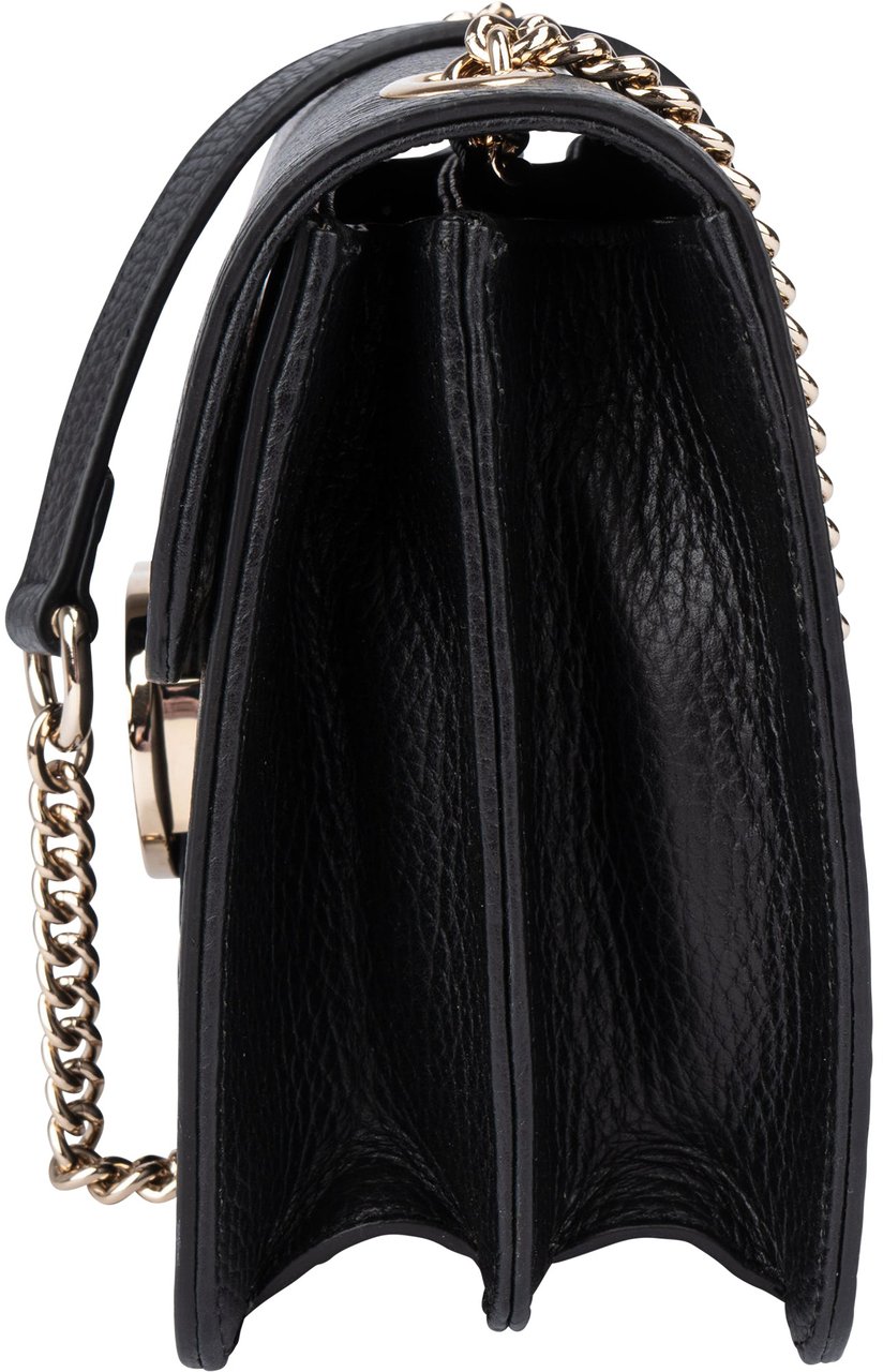 Gucci Gucci Black Leather GG Interlocking Crossbody Bag Zwart