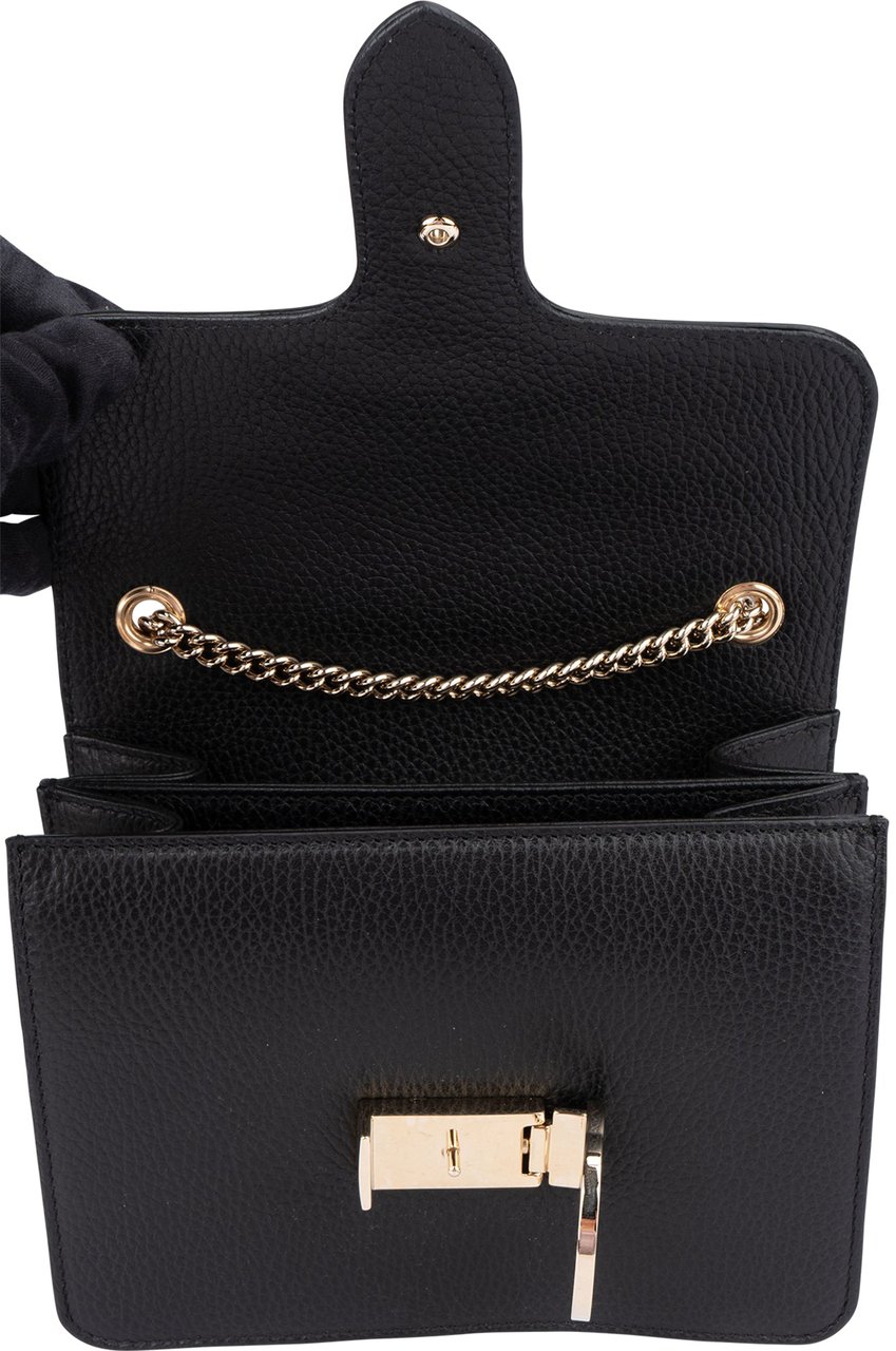 Gucci Gucci Black Leather GG Interlocking Crossbody Bag Zwart