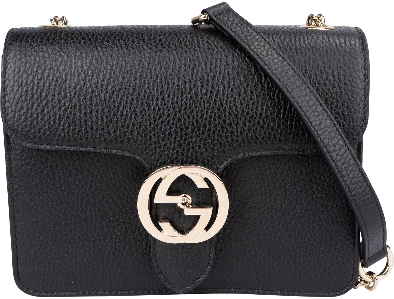 Gucci Gucci Black Leather GG Interlocking Crossbody Bag Zwart
