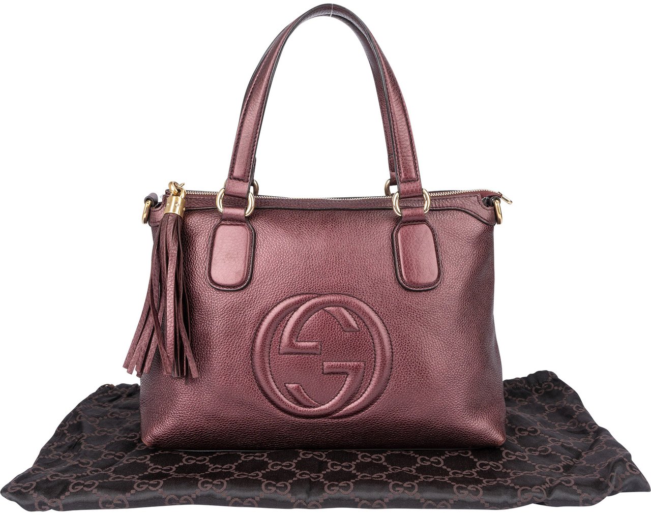 Gucci Gucci Metallic Leather GG Soho Handbag Rood