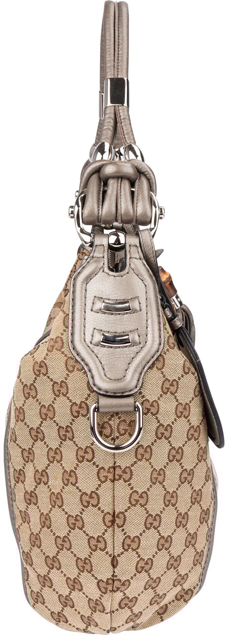 Gucci Gucci GG Monogram Bamboo Horsebit Hobo Bag Bruin