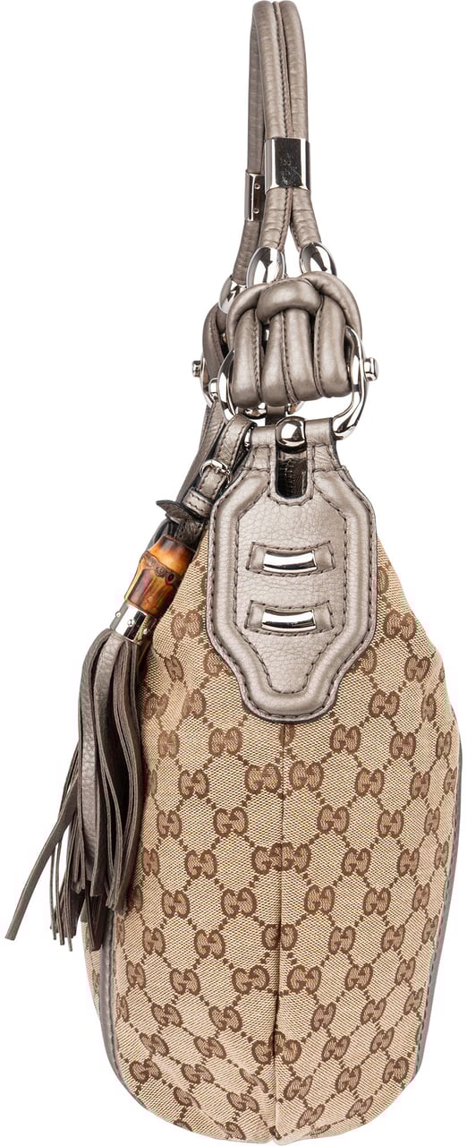 Gucci Gucci GG Monogram Bamboo Horsebit Hobo Bag Bruin