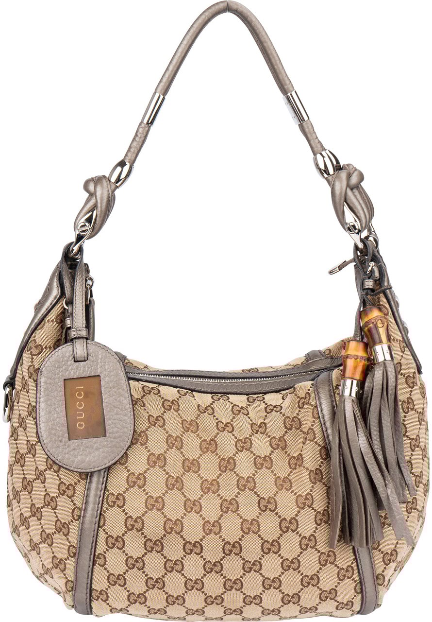 Gucci Gucci GG Monogram Bamboo Horsebit Hobo Bag Bruin