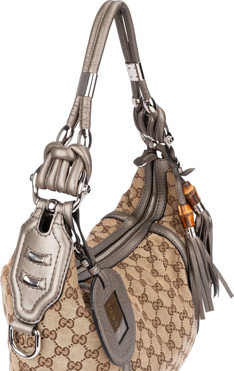 Gucci Gucci GG Monogram Bamboo Horsebit Hobo Bag Bruin