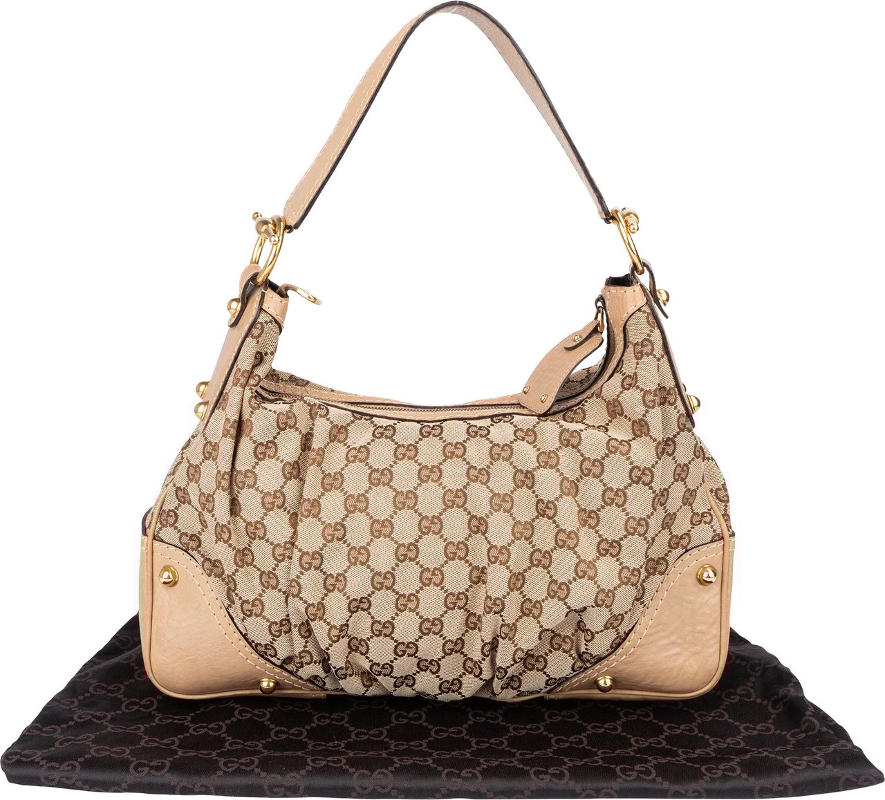 Gucci Gucci GG Monogram Horsebit Shoulder Bag Bruin