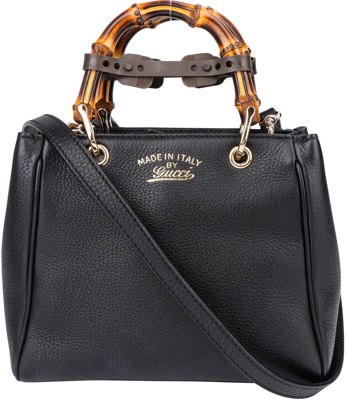 Gucci Gucci Black Leather Bamboo Handbag Zwart