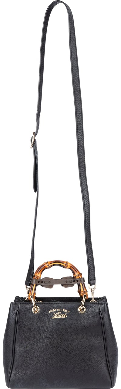 Gucci Gucci Black Leather Bamboo Handbag Zwart