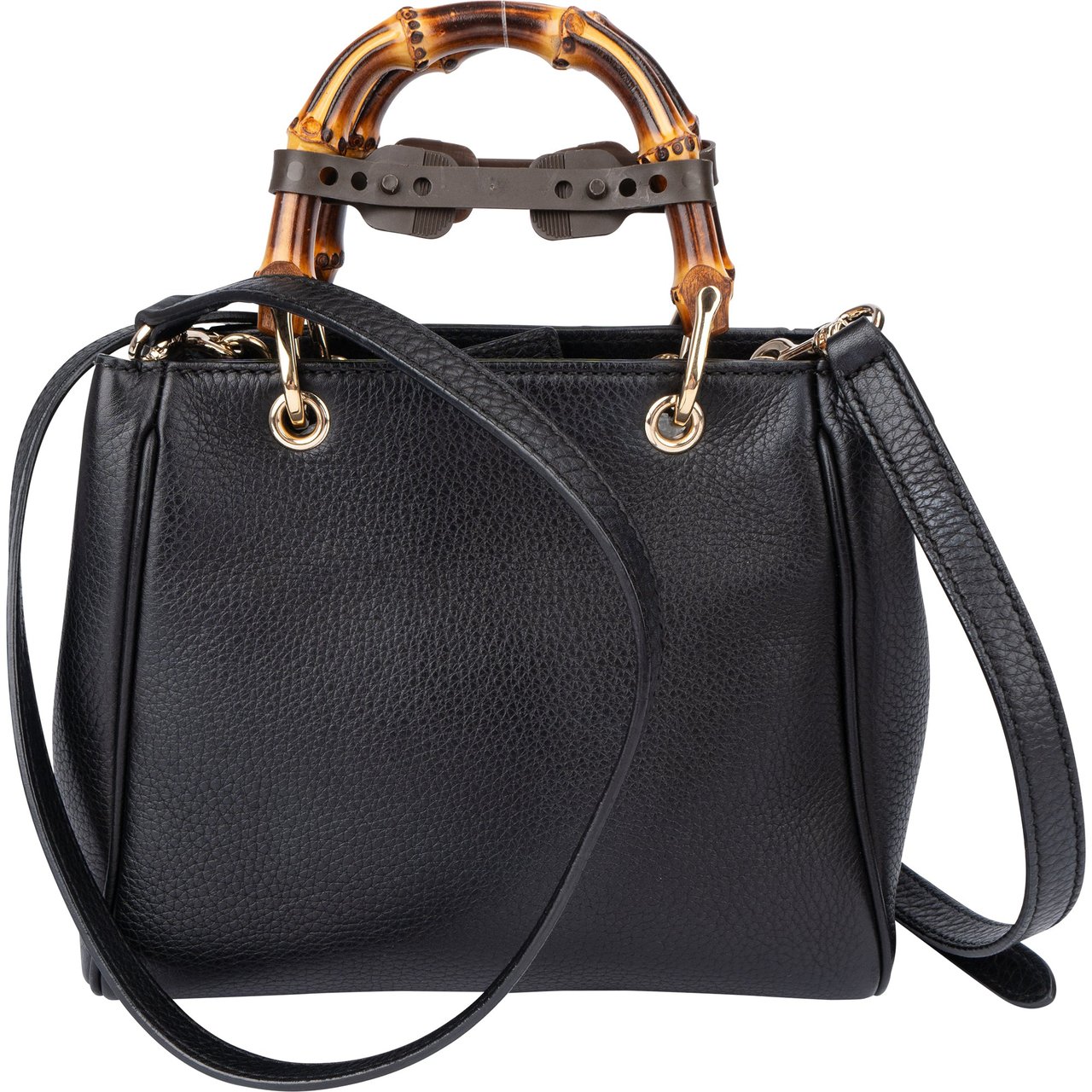 Gucci Gucci Black Leather Bamboo Handbag Zwart