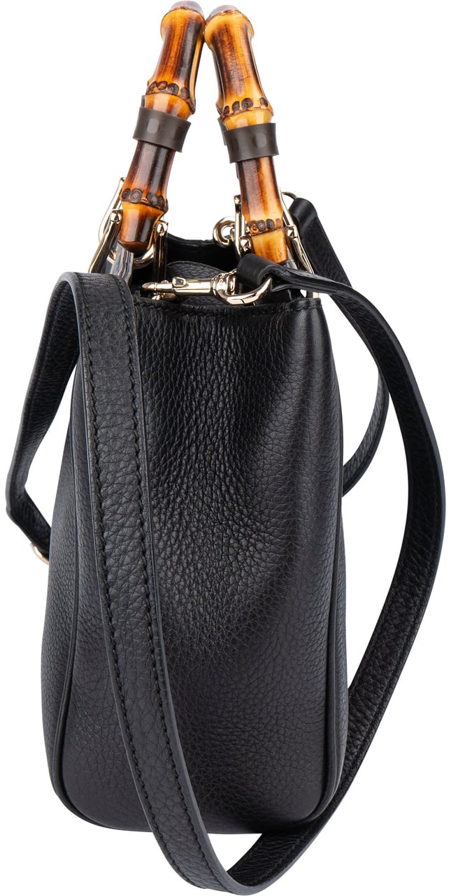 Gucci Gucci Black Leather Bamboo Handbag Zwart
