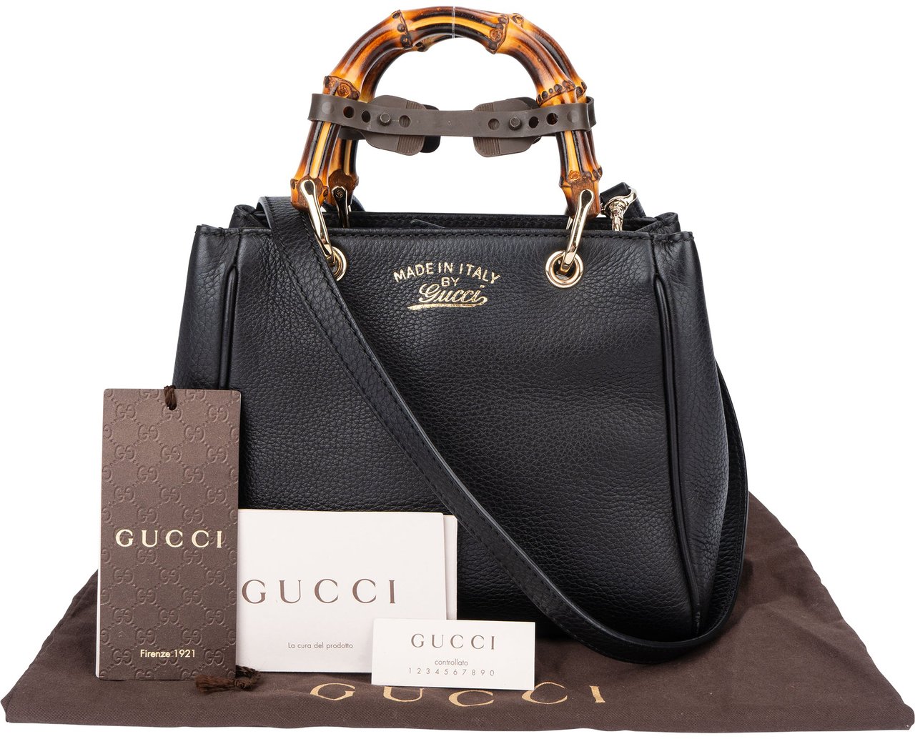 Gucci Gucci Black Leather Bamboo Handbag Zwart