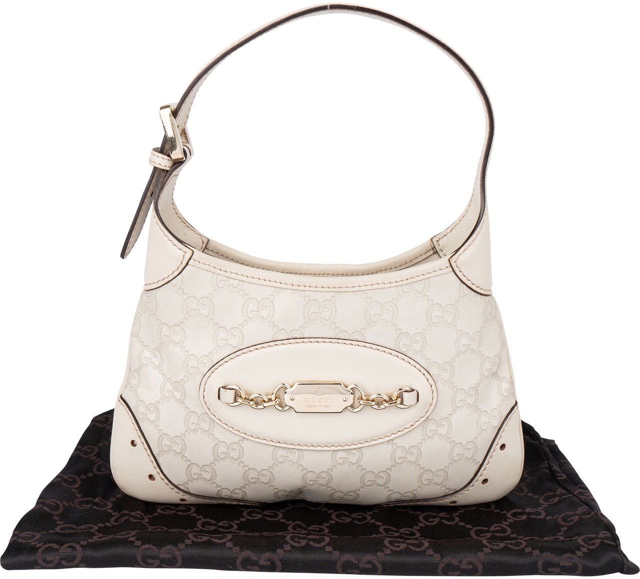 Gucci Leather GG Monogram Horsebit Mini Jackie Handbag Wit