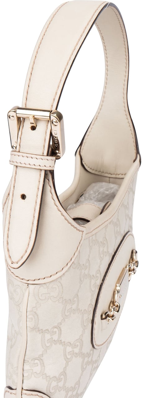 Gucci Leather GG Monogram Horsebit Mini Jackie Handbag Wit