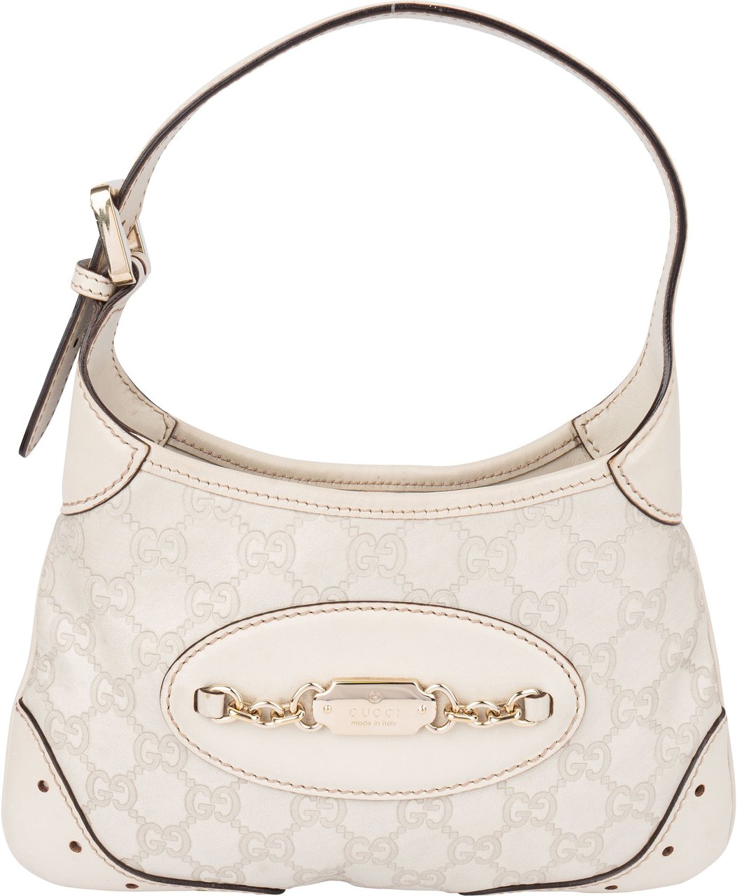 Gucci Leather GG Monogram Horsebit Mini Jackie Handbag Wit