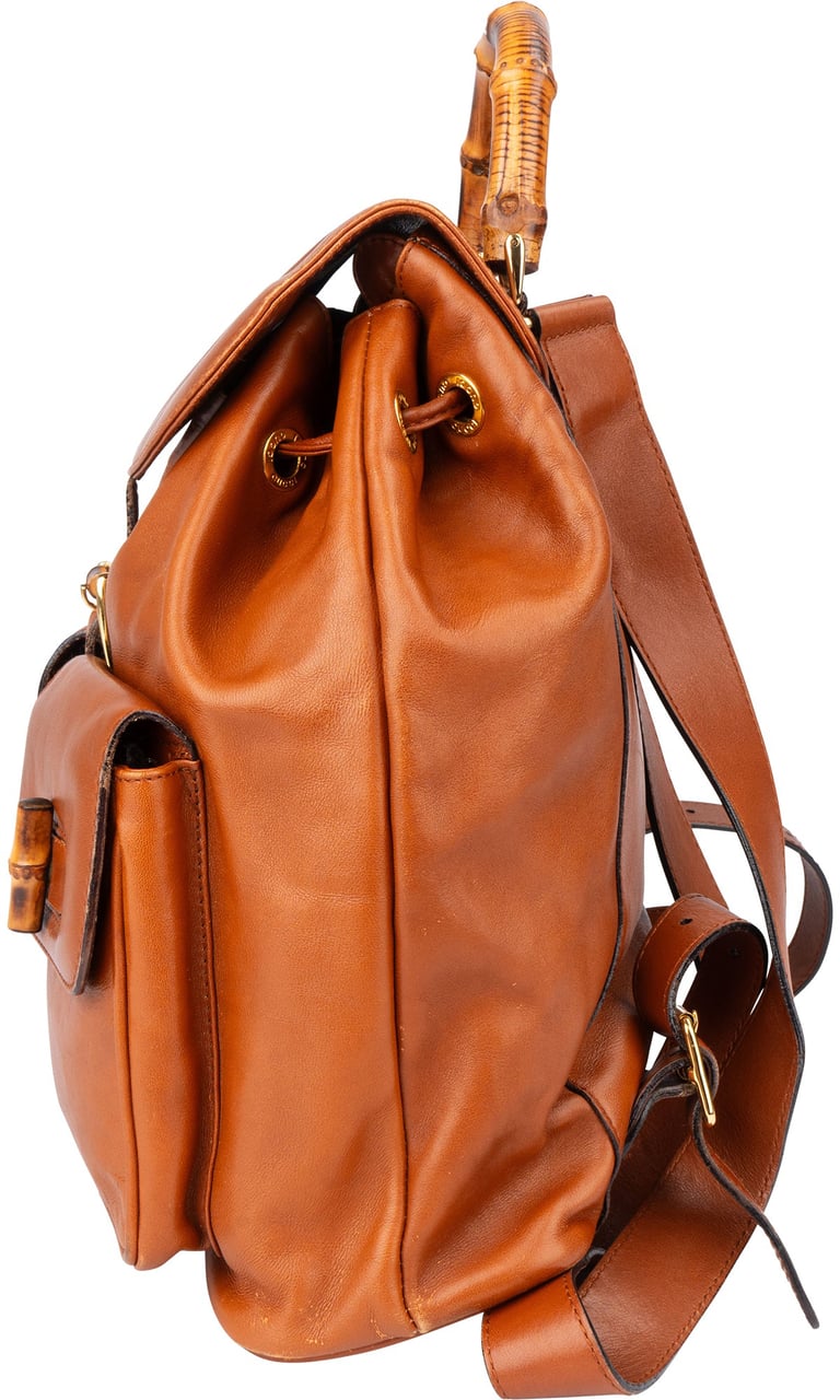 Gucci Gucci Brown Leather Bamboo Backpack Bruin