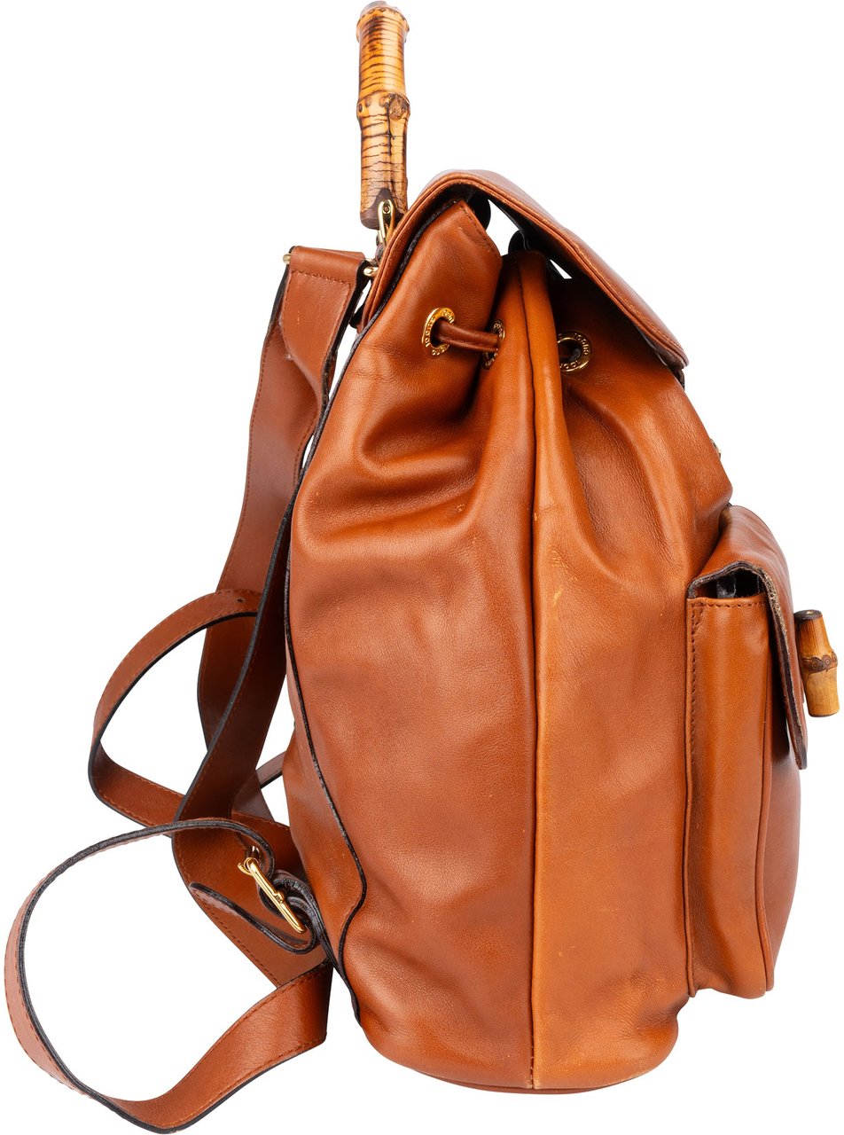 Gucci Gucci Brown Leather Bamboo Backpack Bruin