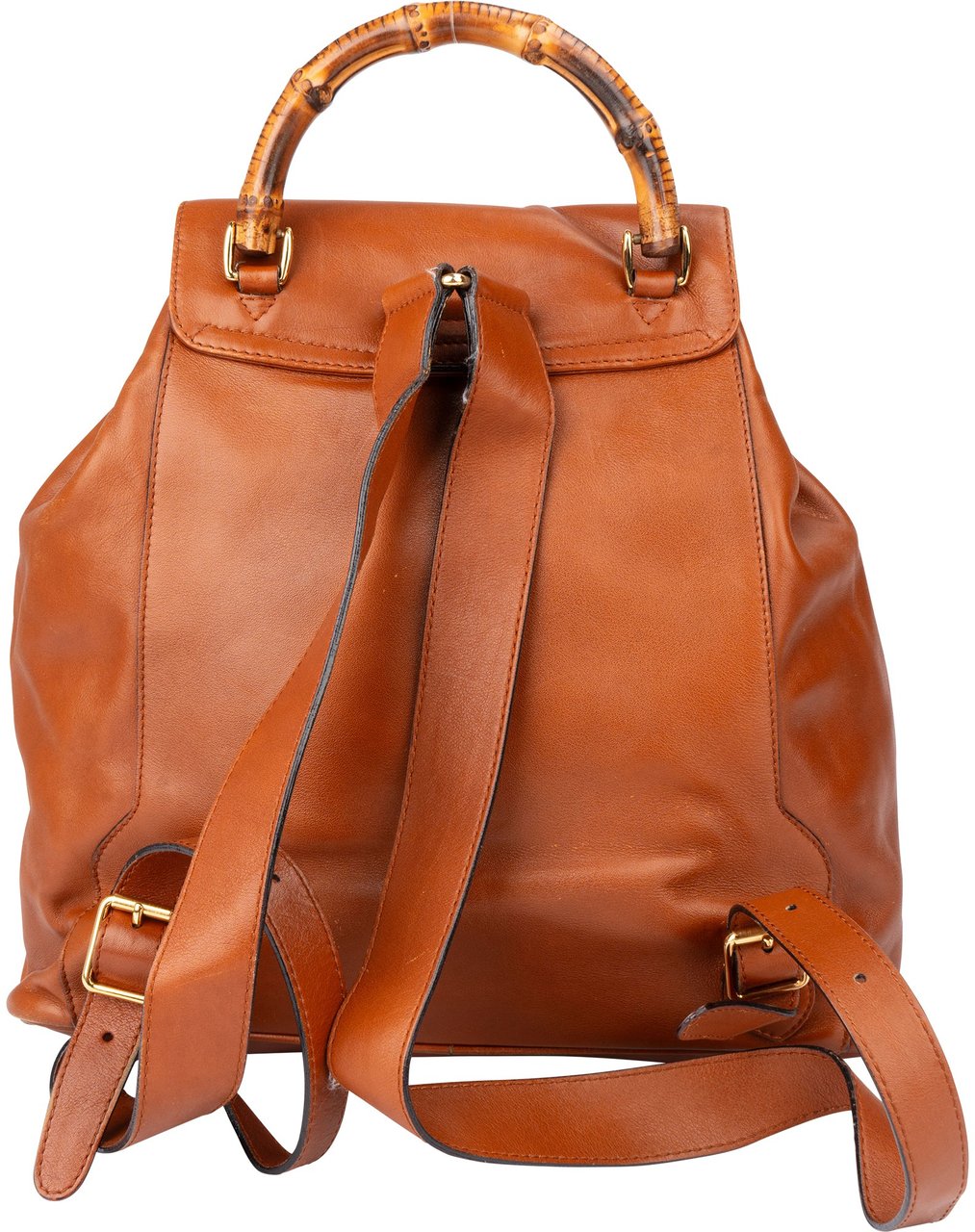 Gucci Gucci Brown Leather Bamboo Backpack Bruin
